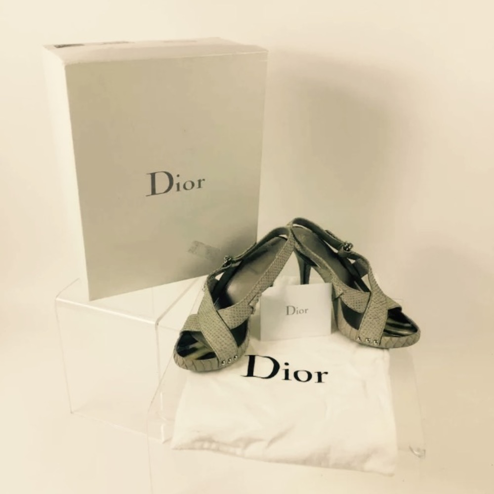 Dior " Tango" Tan Reptile Embossed Leather Sandals
